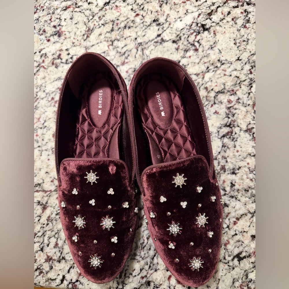EUC Birdies Starling Velvet Loafers with Star Embellishments Size 10.5